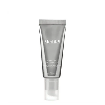Medik8 Crystal Retinal 24™ serum in a sleek silver tube for maximum anti-ageing results.