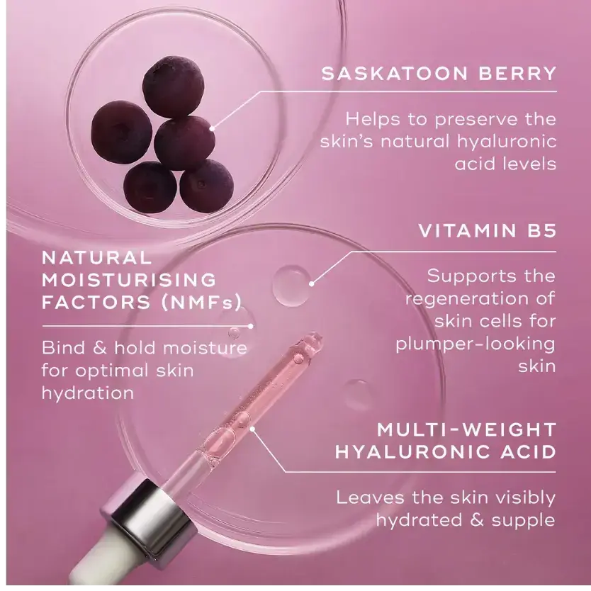 Medik8 Hydr8 B5 Intense ingredients: Saskatoon berry, Vitamin B5, Multi-weight Hyaluronic Acid for hydration.