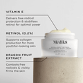 Medik8 Intelligent Retinol Smoothing Night Cream jar with retinol and vitamin E highlighting ingredients.