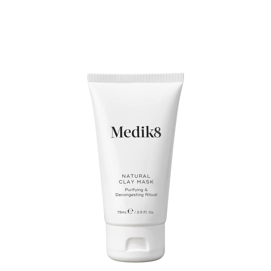 Medik8 Natural Clay Mask tube for purifying and decongesting skin in a sleek design.
