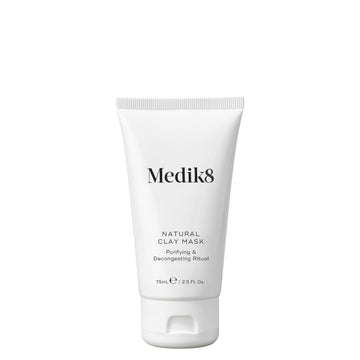 Medik8 Natural Clay Mask tube for purifying and decongesting skin in a sleek design.