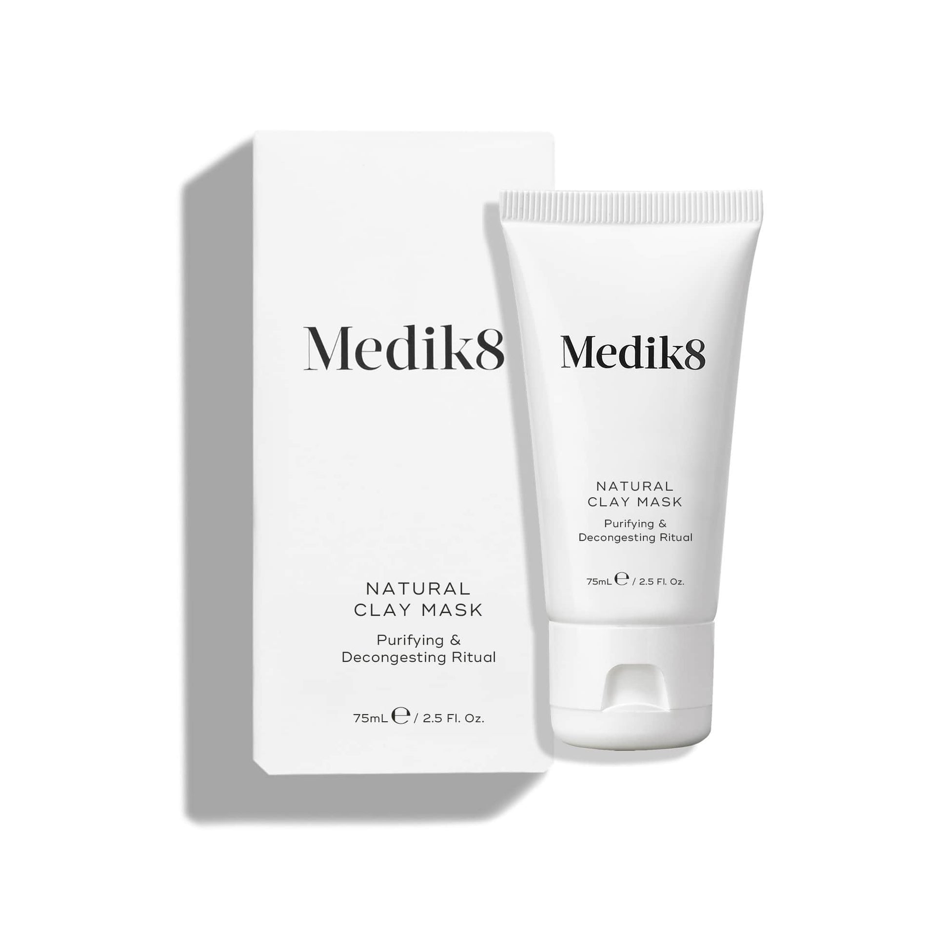 Medik8 Natural Clay Mask packaging and product showcasing its purifying formula and sleek design.