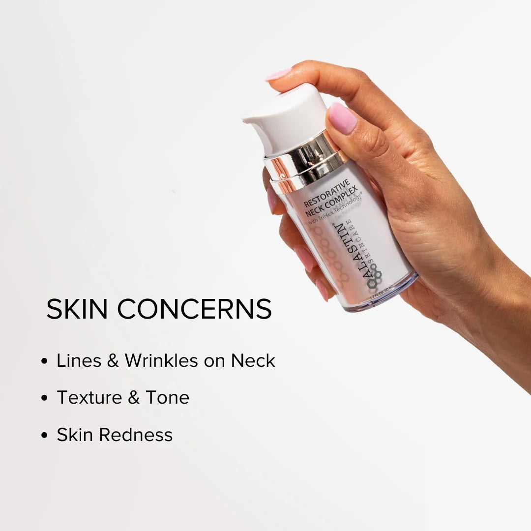 ALASTIN Restorative Neck Complex bottle showcasing TriHex Peptide Technology for improving neck skin.