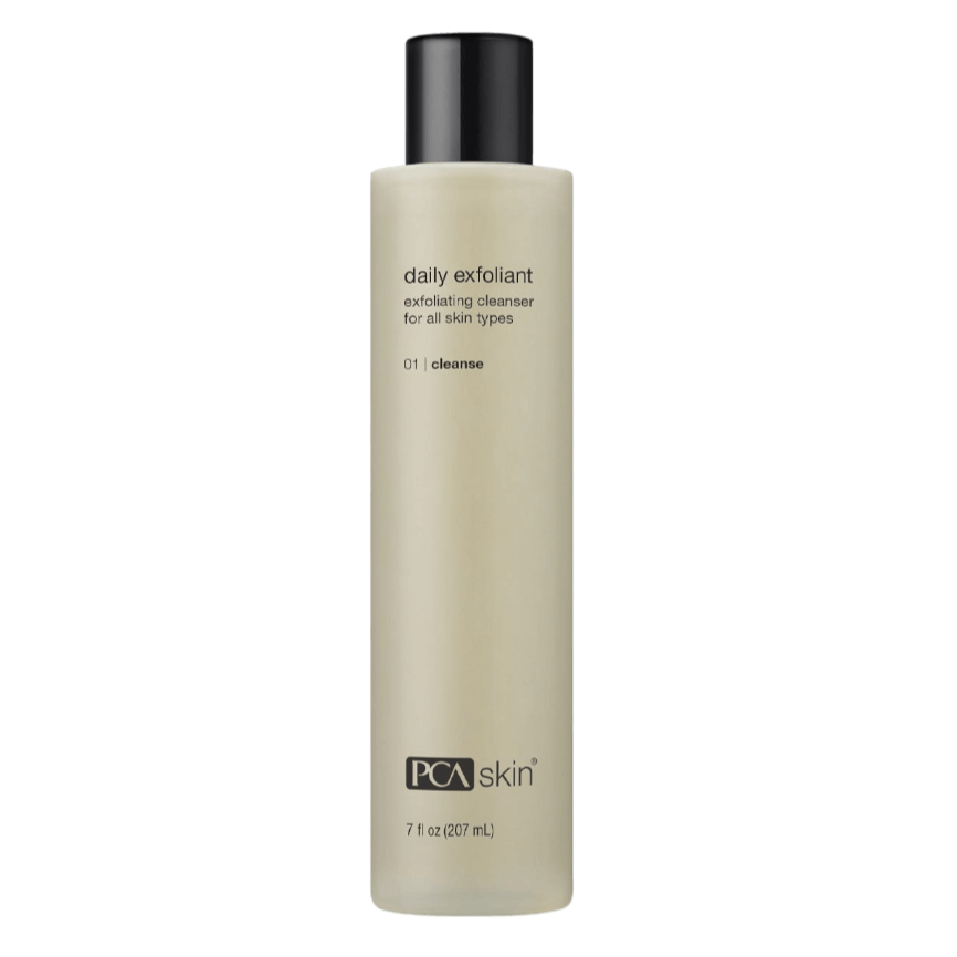 PCA Skin Daily Exfoliant bottle with sleek design, suitable for all skin types, 7 fl oz.