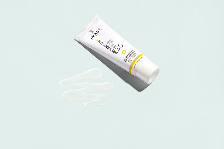 IMAGE Skincare PREVENTION+ Clear Solar Gel SPF 30 tube with clear gel swatches