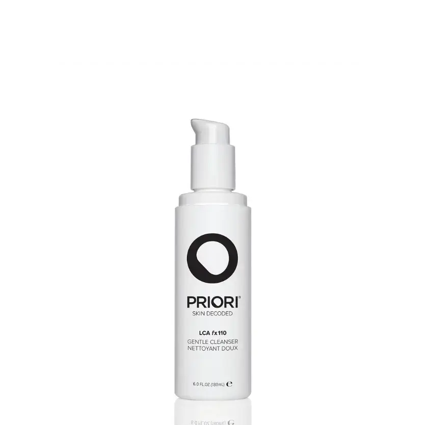 PRIORI® LCA fx110 Gentle Cleanser in pump bottle for sensitive skin and makeup removal.