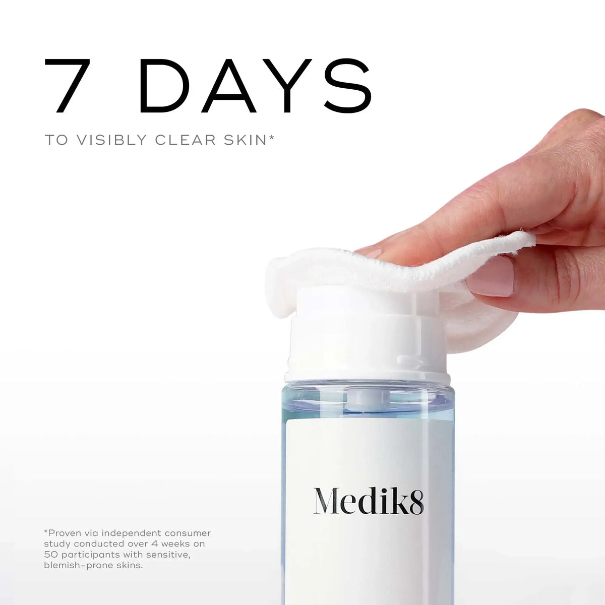 Medik8 Press & Clear daily tonic bottle for visibly clearer skin in 7 days.