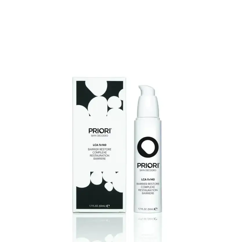 PRIORI LCA fx140 Barrier Restore Complex moisturizer in packaging for sensitive skin hydration and barrier repair.