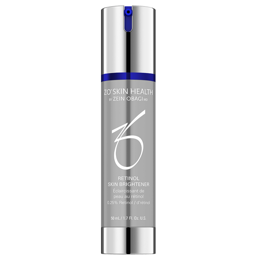 ZO Skin Health Retinol Brightener 0.25% bottle aimed at improving skin tone and texture.