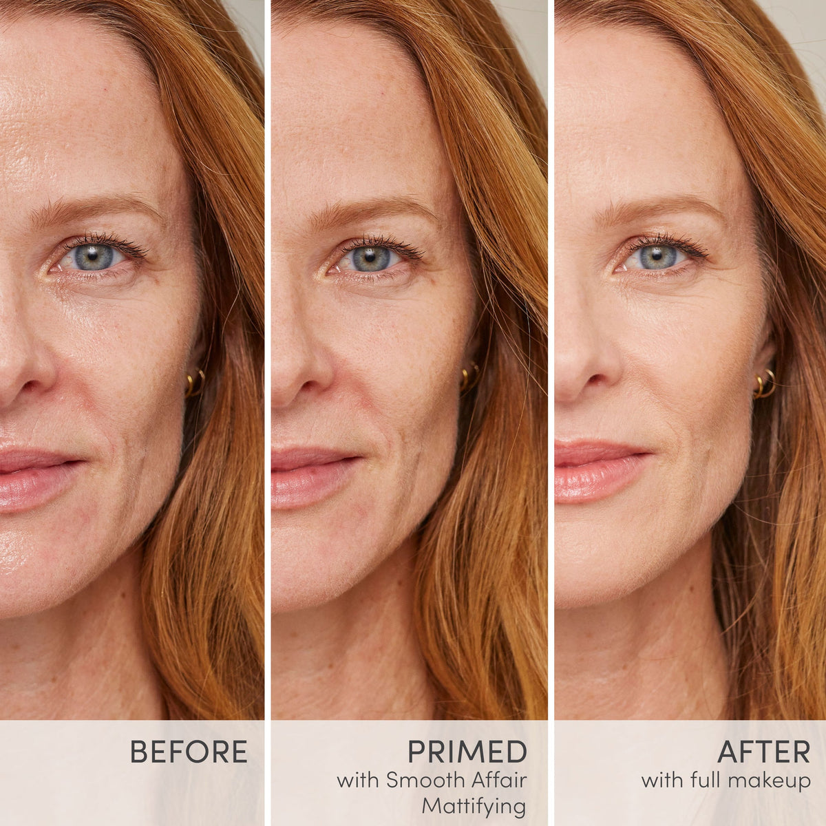 Jane Iredale Smooth Affair Mattifying Face Primer before and after, pores looking blurred