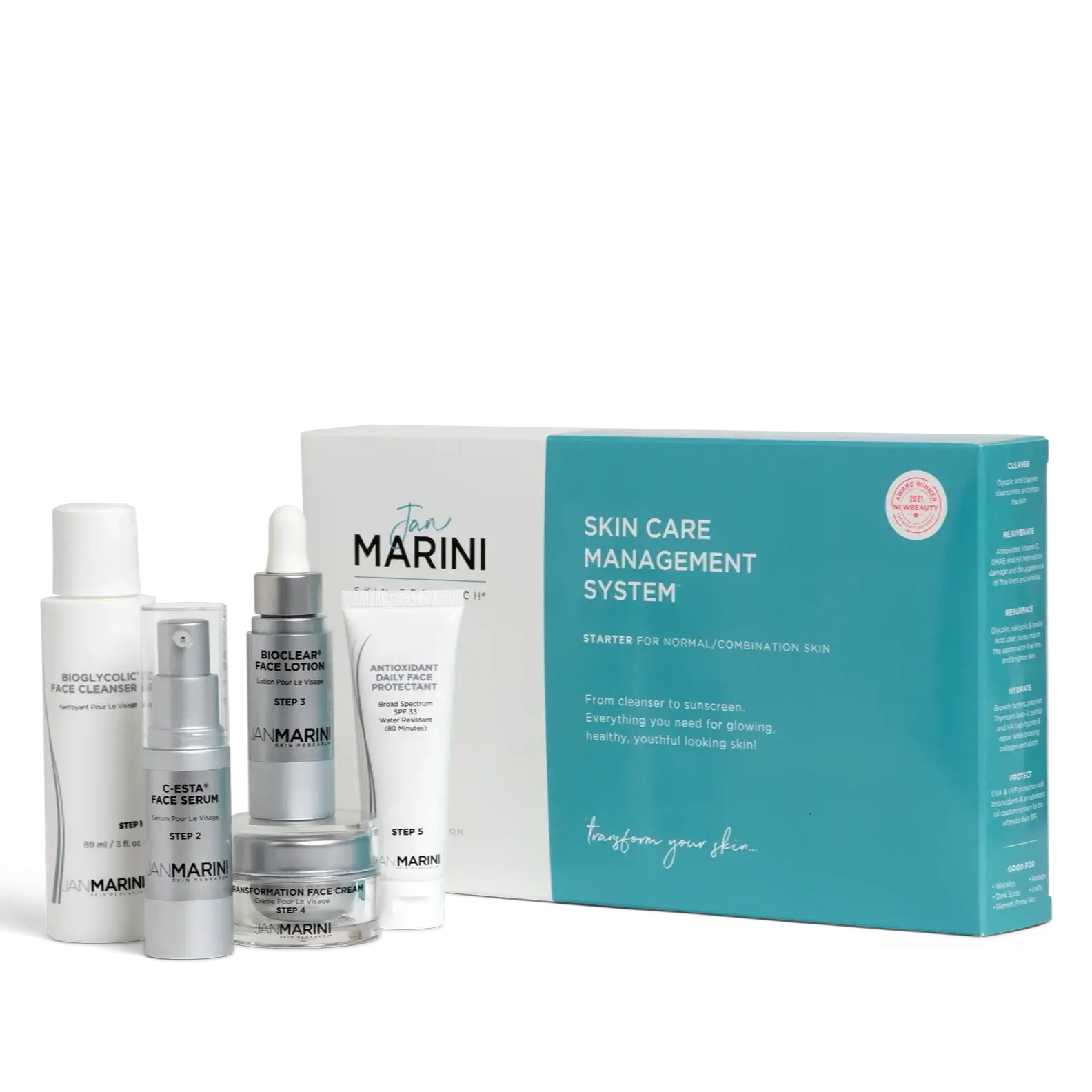 Jan Marini Starter Skin Care Management System™ – Normal/Combo includes five essential skincare products for balanced skin.
