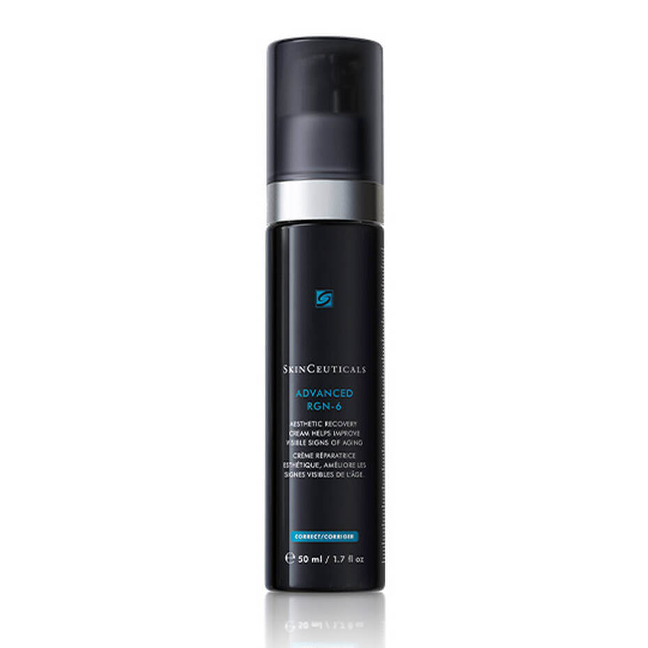 SkinCeuticals Advanced RGN-6 aesthetic recovery cream for visible signs of aging in a sleek bottle.