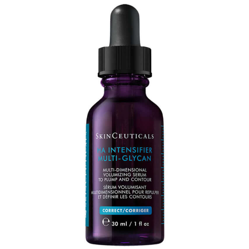 SkinCeuticals Hyaluronic Acid Intensifier Multi-Glycan serum bottle designed to plump and contour skin.