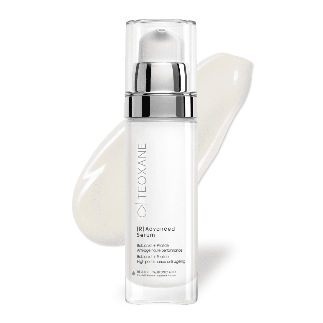 Teoxane R Advanced Serum bottle with silky cream serum texture