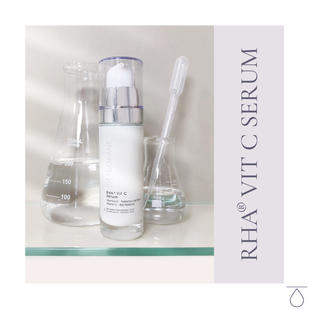 Teoxane RHA Vit C Serum vitamin C serum bottle in a lab setting