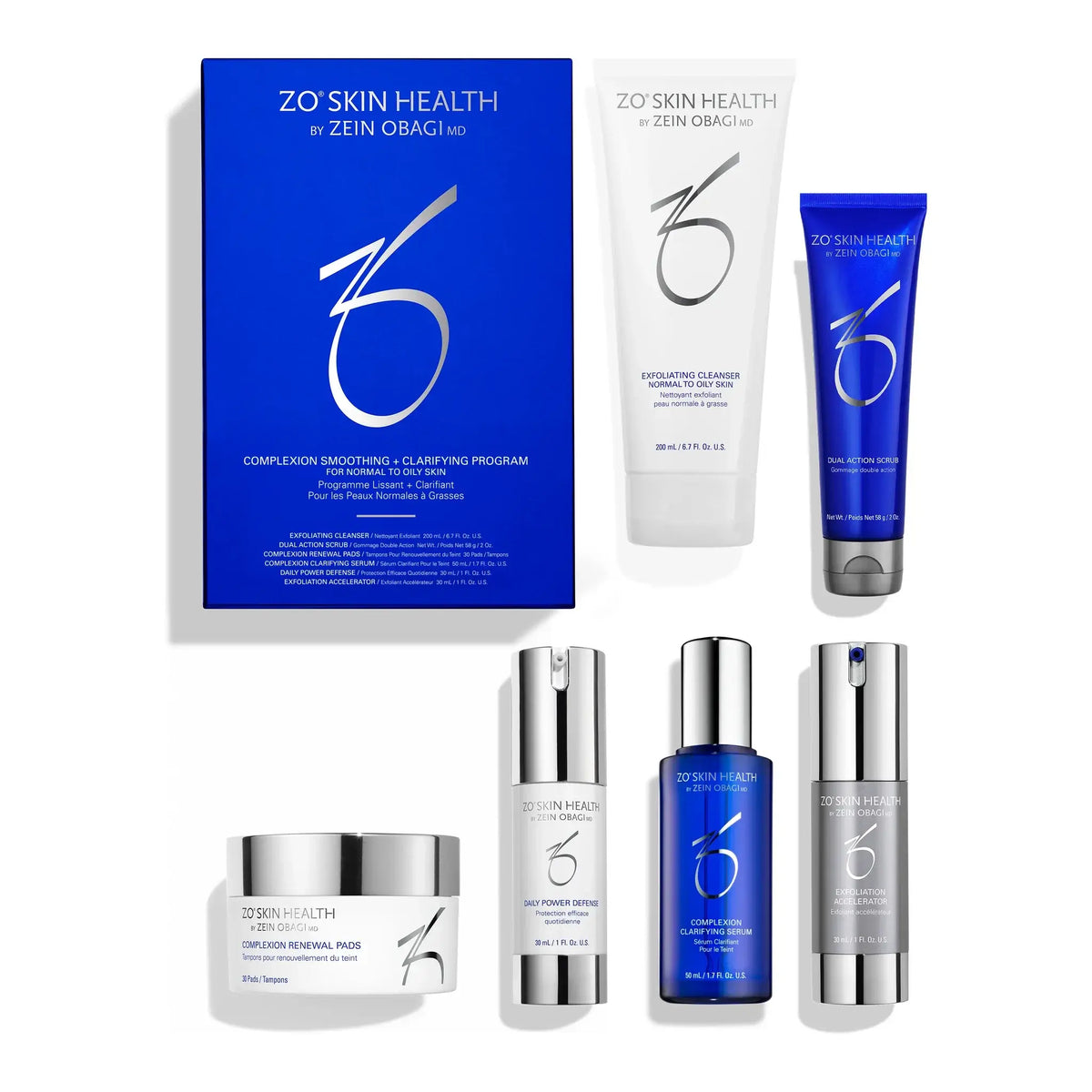 ZO Skin Health Complexion Smoothing + Clarifying Program - box with the six products