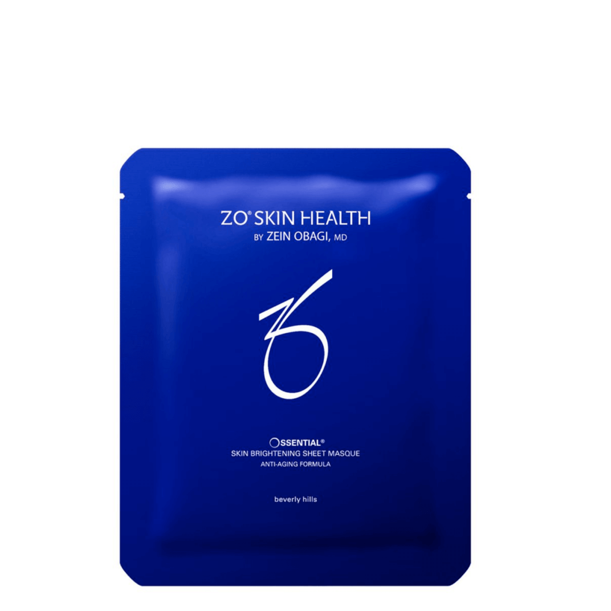 ZO Skin Health Brightening Sheet Masque packaging, skin treatment for radiance and anti-aging, single-use mask.