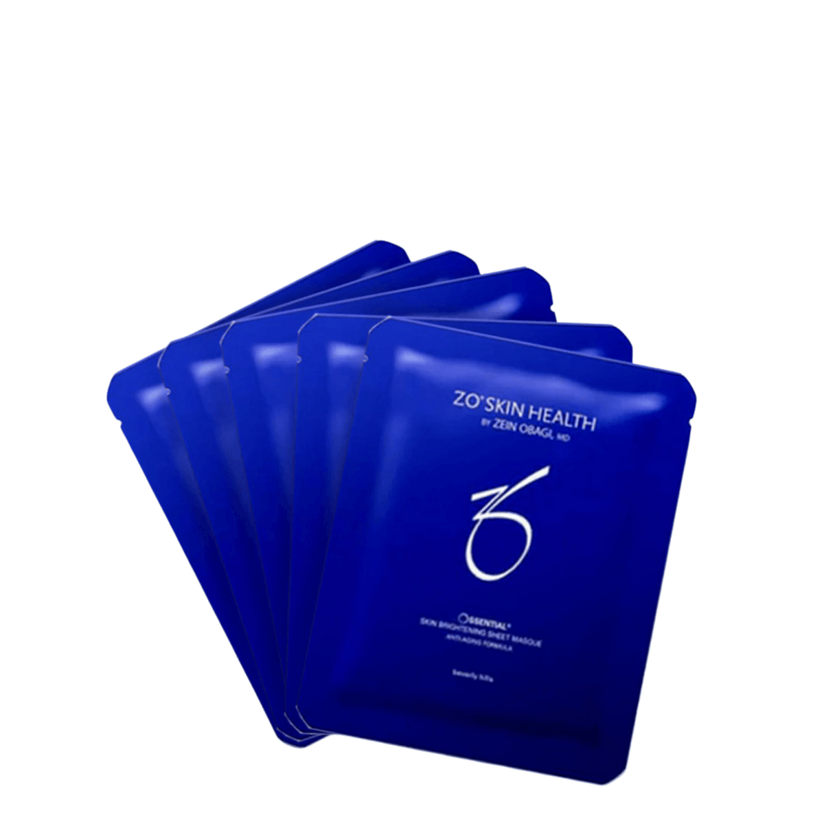 Five packs of ZO Skin Health Brightening Sheet Masque for instant radiance boost, suitable for all skin types.