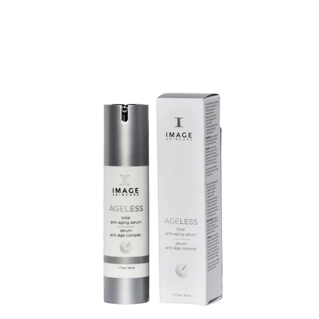 IMAGE Skincare AGELESS Total Anti-Ageing Serum 50ml silver bottle, a peptide and AHA resurfacing serum