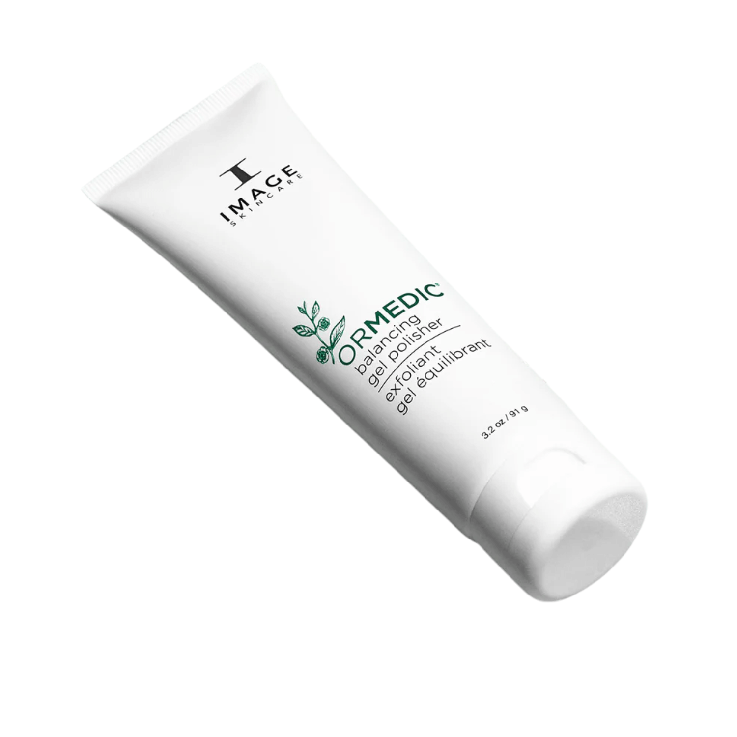 IMAGE Skincare ORMEDIC Balancing Gel Polisher tube on a white background, ideal for smoothing and exfoliating skin.