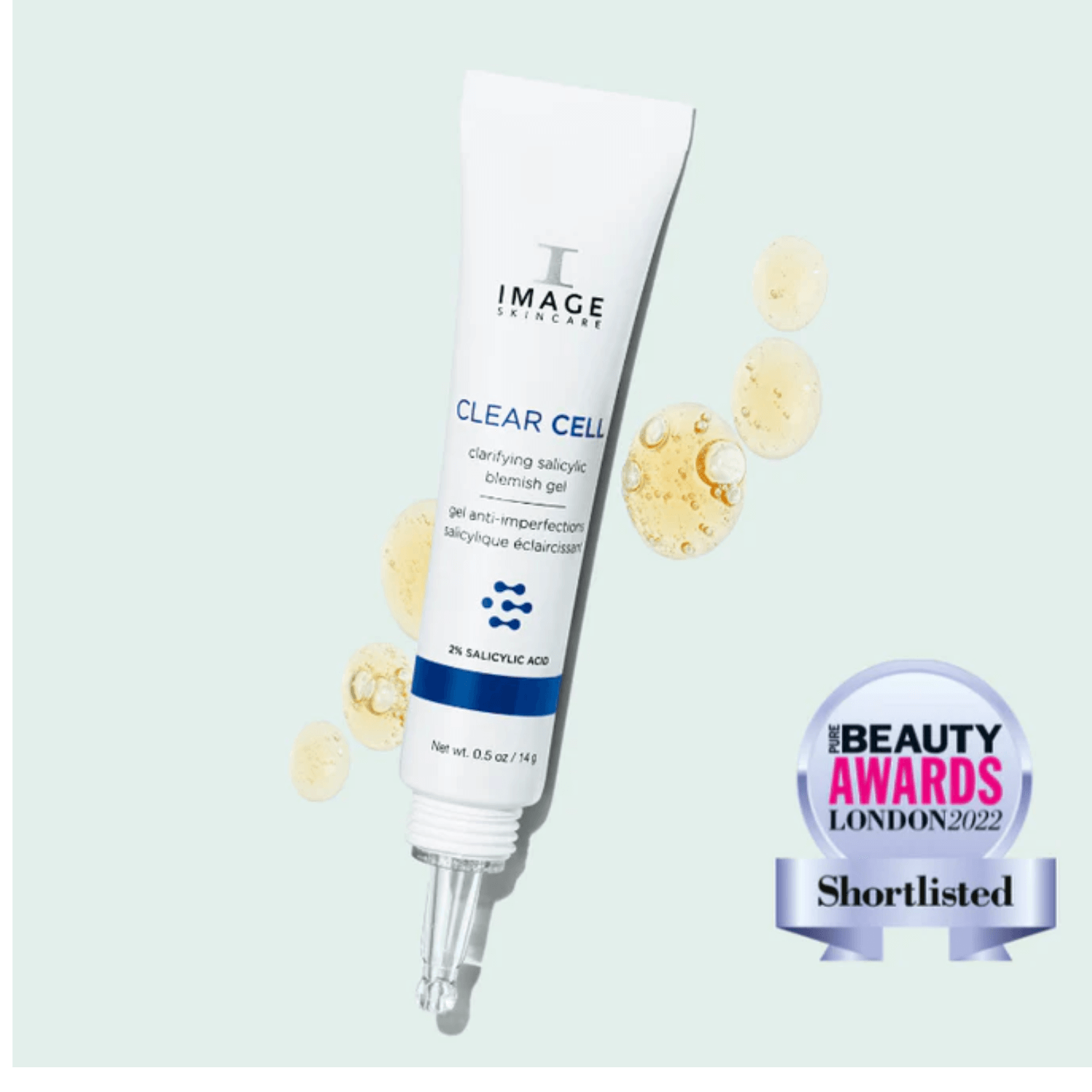 IMAGE Skincare CLEAR CELL Clarifying Salicylic Blemish Gel tube with 2% salicylic acid and award badge