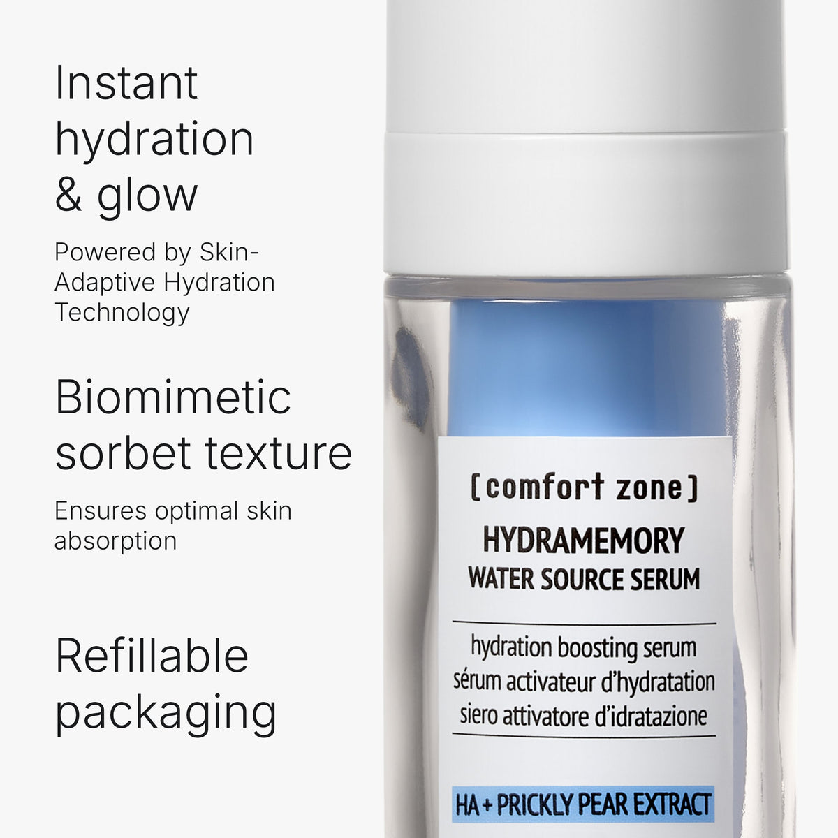 Comfort Zone Hydramemory Water Source Serum for instant hydration and glow, refillable packaging