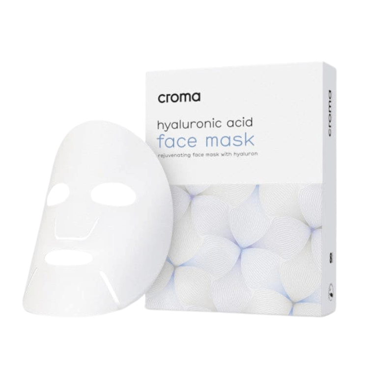 Croma Hyaluronic Acid Face Mask 8 Pack - rejuvenating masks for hydration and improved skin elasticity.