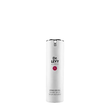 Dr LEVY Intense Cell Booster Serum bottle, featuring patented stem cell technology for skin rejuvenation.