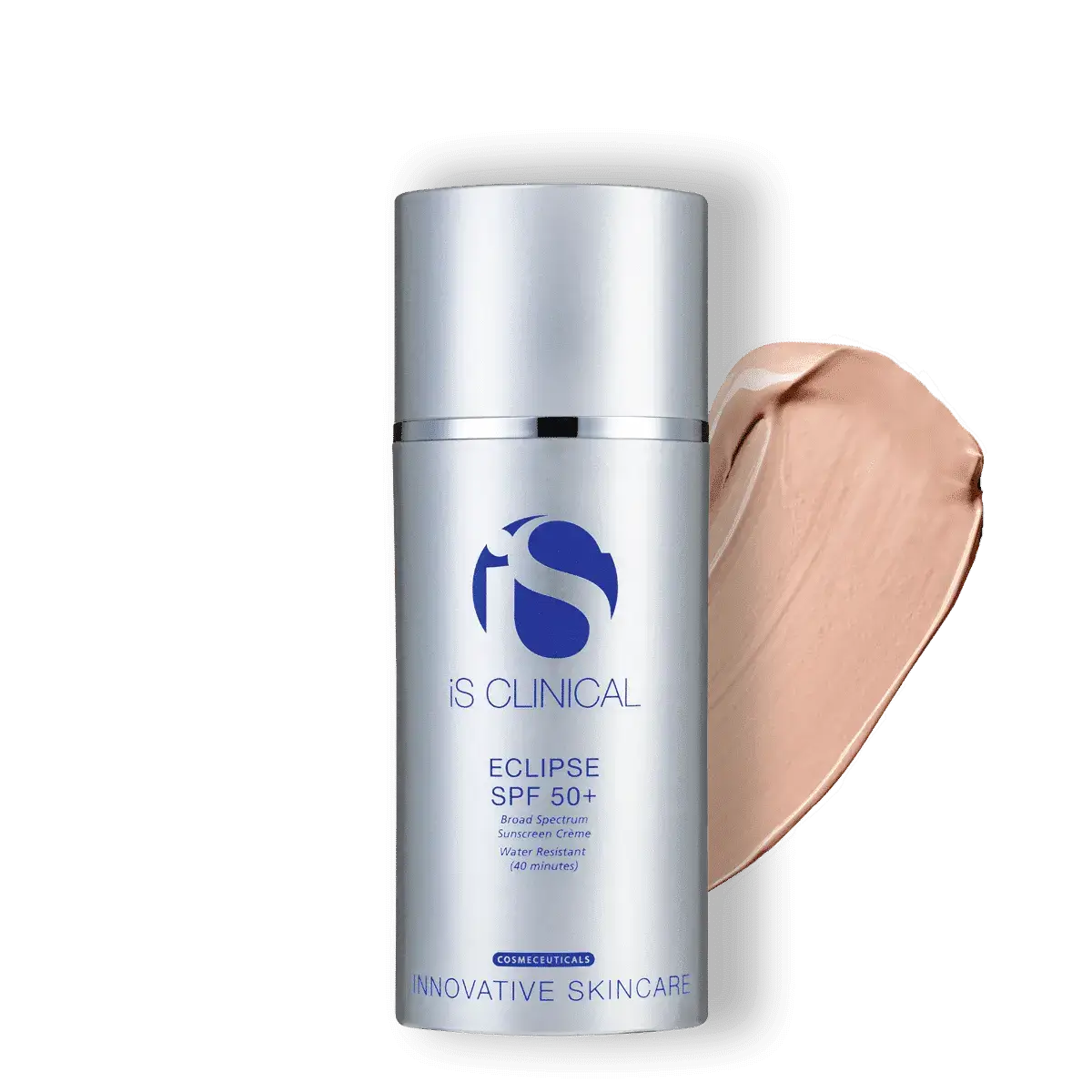 iS Clinical Eclipse SPF 50+ mineral sunscreen bottle with formula swatch