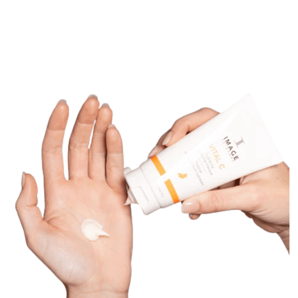 IMAGE Skincare VITAL C Hydrating Enzyme Masque creamy texture squeezed onto a palm from the tube