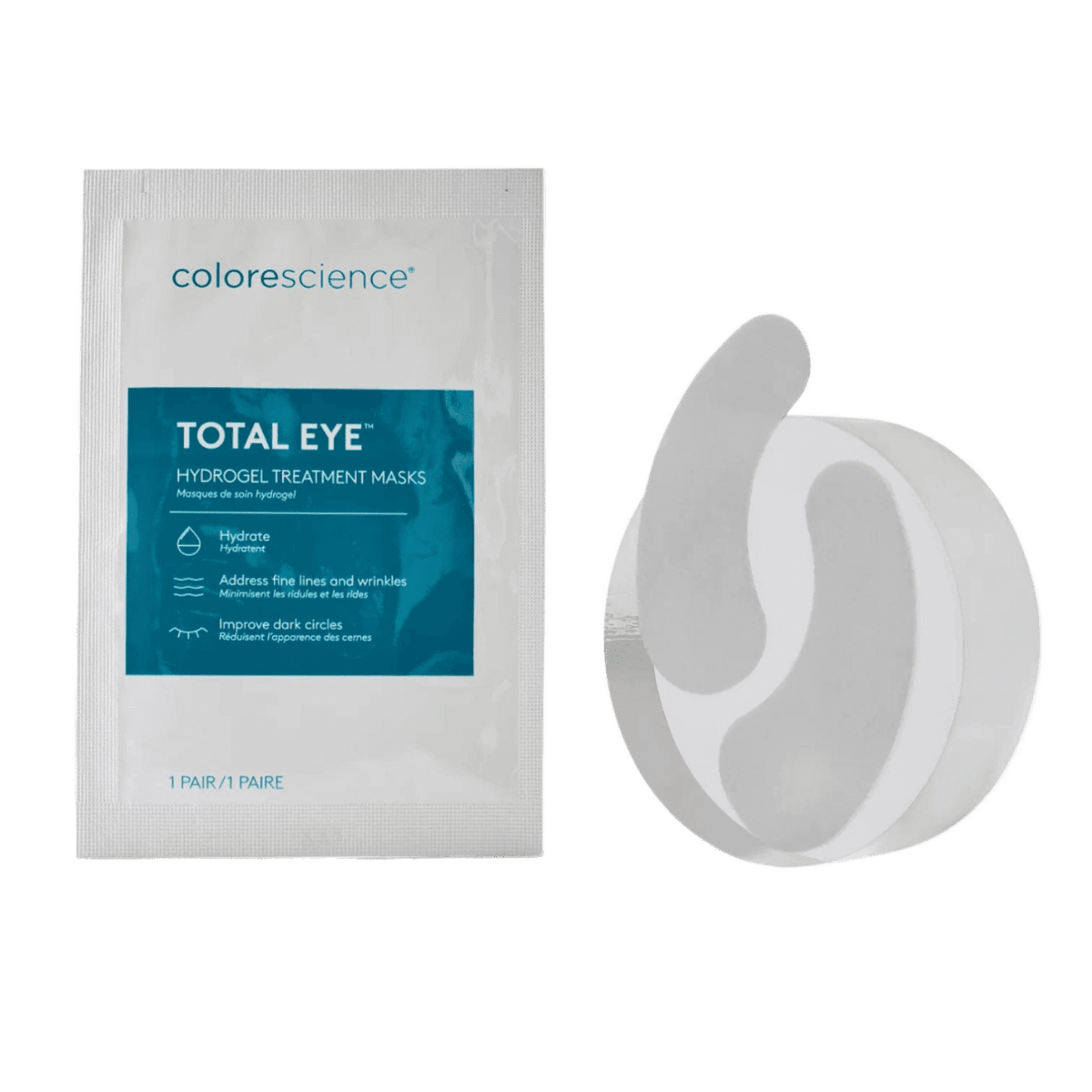 Colorescience Total Eye Hydrogel Treatment Masks box of 12 pairs with a single under-eye mask