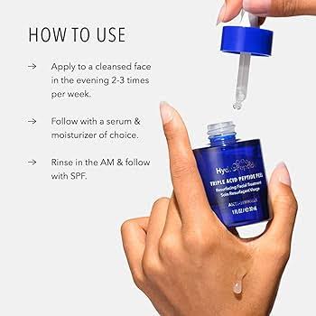 HydroPeptide Triple Acid Peptide Peel how to use instructions with a dropper bottle and application method.