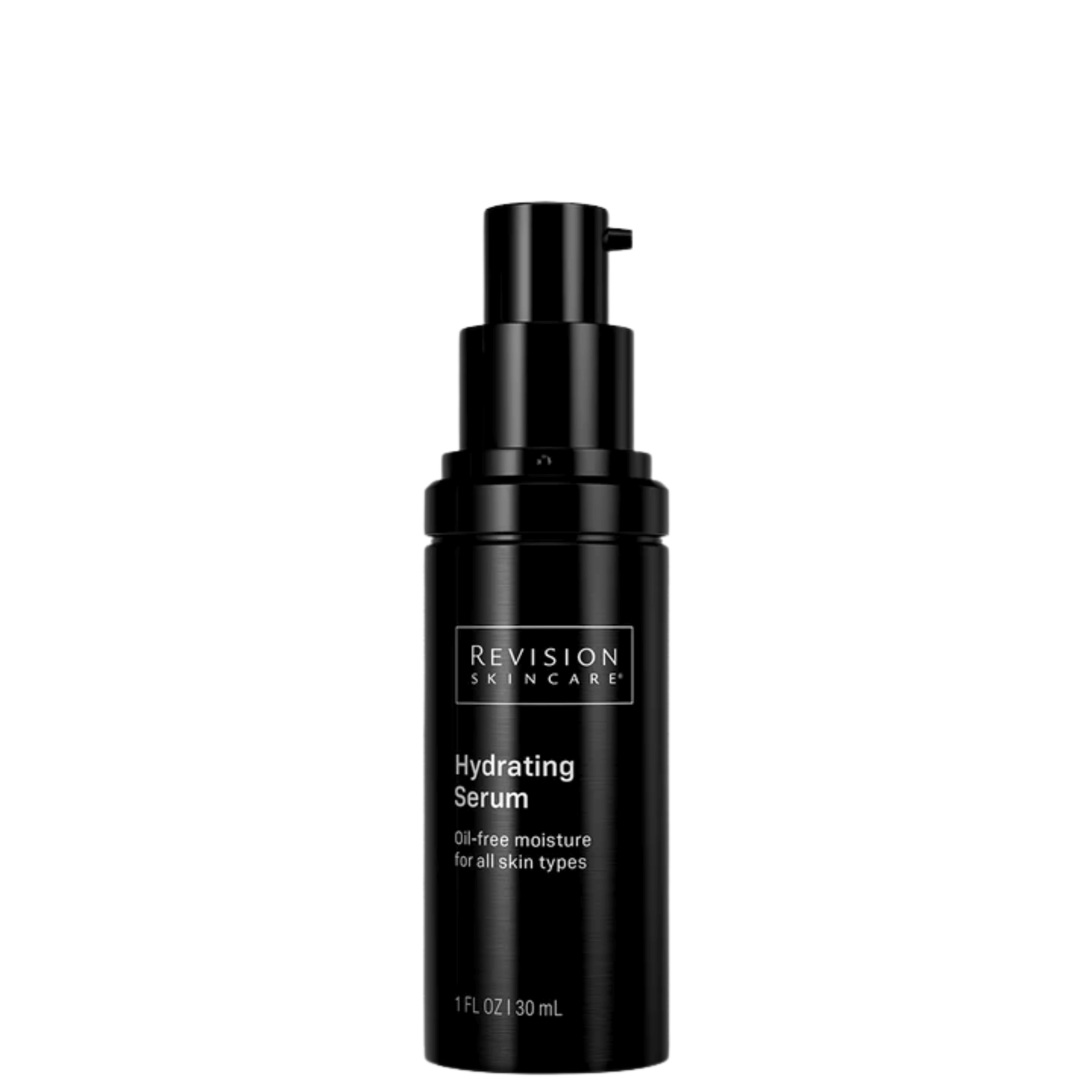 Revision Skincare Hydrating Serum™ oil-free moisturizer for all skin types in a sleek black bottle.