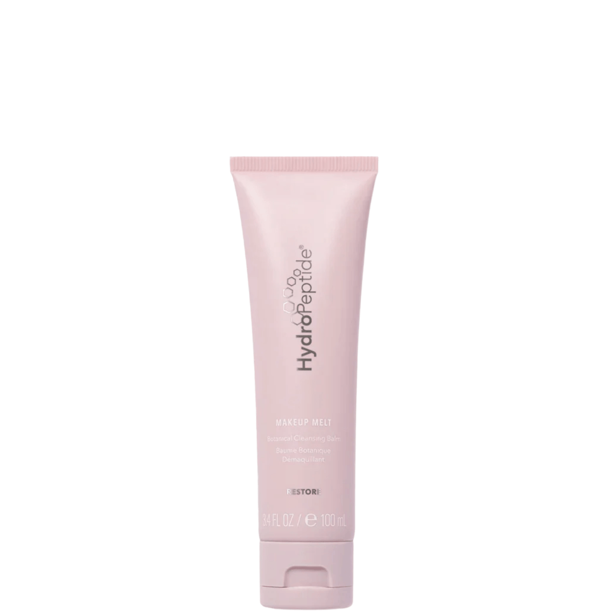HydroPeptide Makeup Melt botanical cleansing balm in a pink tube, melts away makeup and SPF.