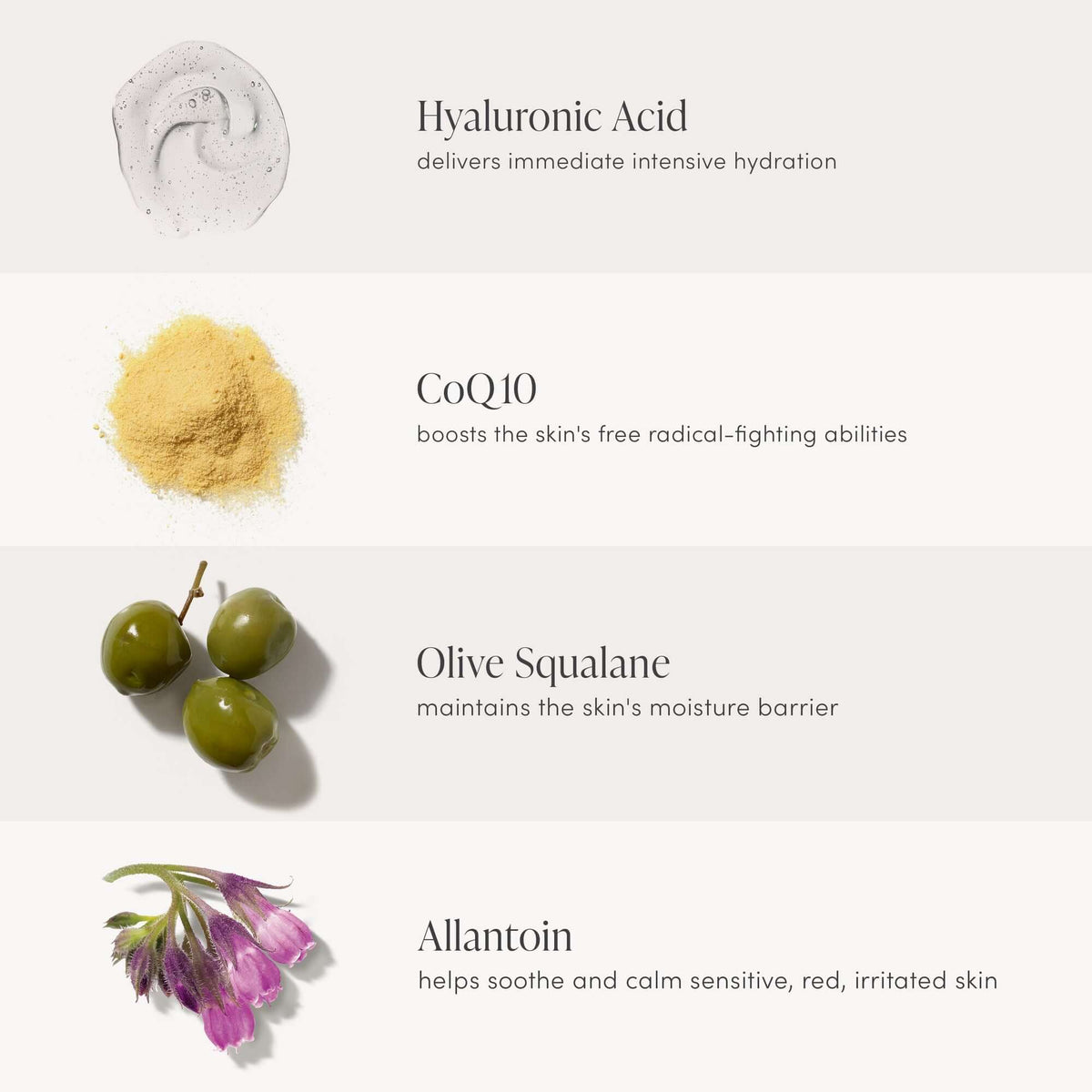 Ingredients of Jane Iredale HydroPure Tinted Serum: Hyaluronic Acid, CoQ10, Olive Squalane, Allantoin.