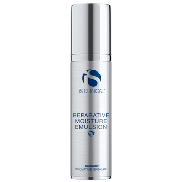 iS Clinical Reparative Moisture Emulsion™ product bottle showcasing innovative skincare ingredients for hydration and skin health.