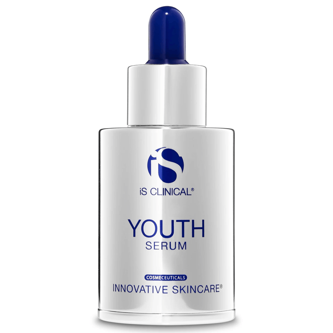iS Clinical Youth Serum™ bottle with dropper for instant firming and anti-aging benefits.