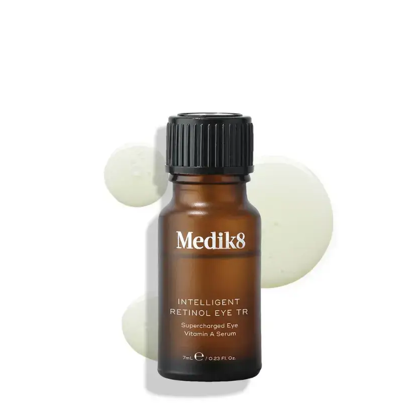 Medik8 Intelligent Retinol Eye TR product packaging and bottle, featuring anti-aging eye serum for crow's feet.