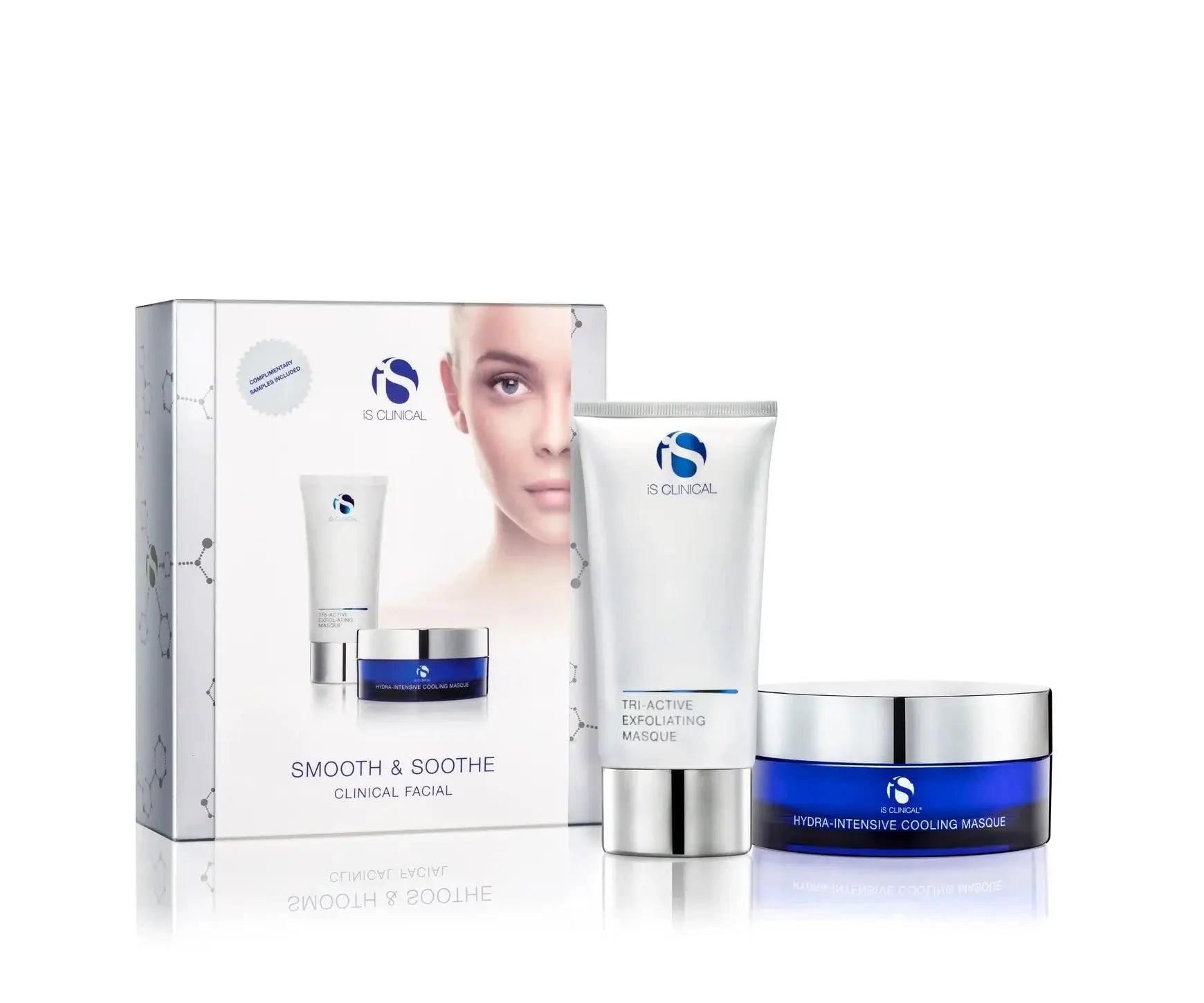 iS Clinical Smooth & Soothe Clinical Facial set with exfoliating and hydrating masks.