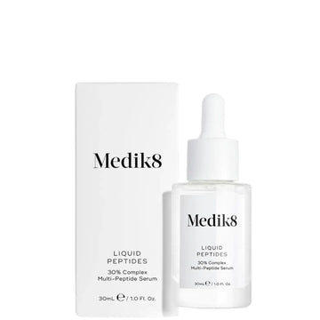 Medik8 Liquid Peptides™ 30% Complex Multi-Peptide Serum in a clear dropper bottle with sleek packaging.