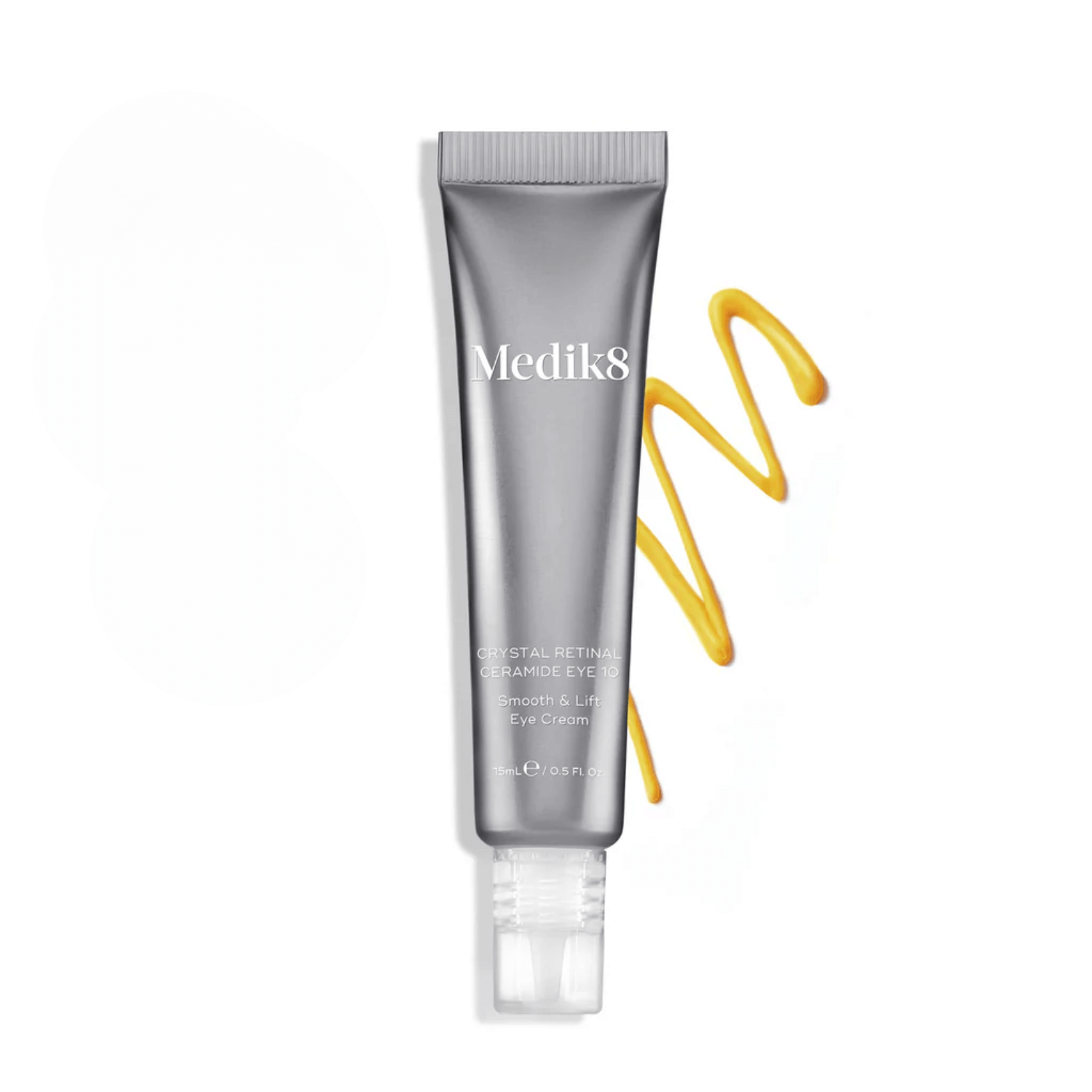 Medik8 Crystal Retinal Ceramide Eye tube with cream swirl for anti-aging treatment around the eyes.