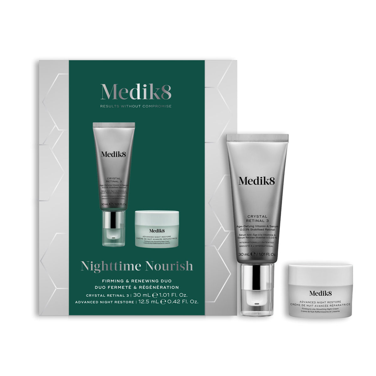 Medik8 Nighttime Nourish gift box with Crystal Retinal 3 and Advanced Night Restore