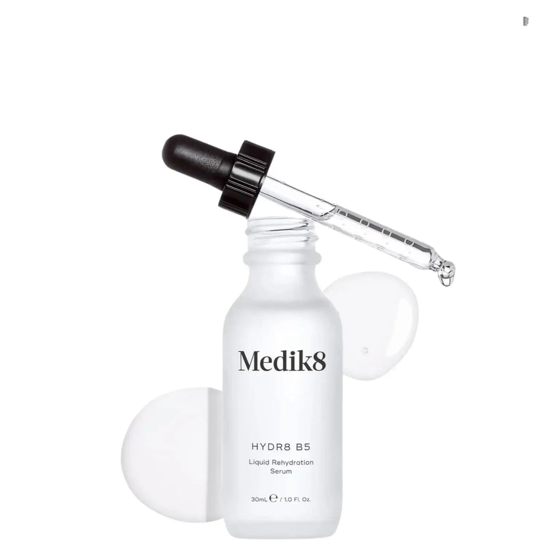 Medik8 Hydr8 B5™ Liquid Rehydration Serum in a bottle with dropper and white box packaging.