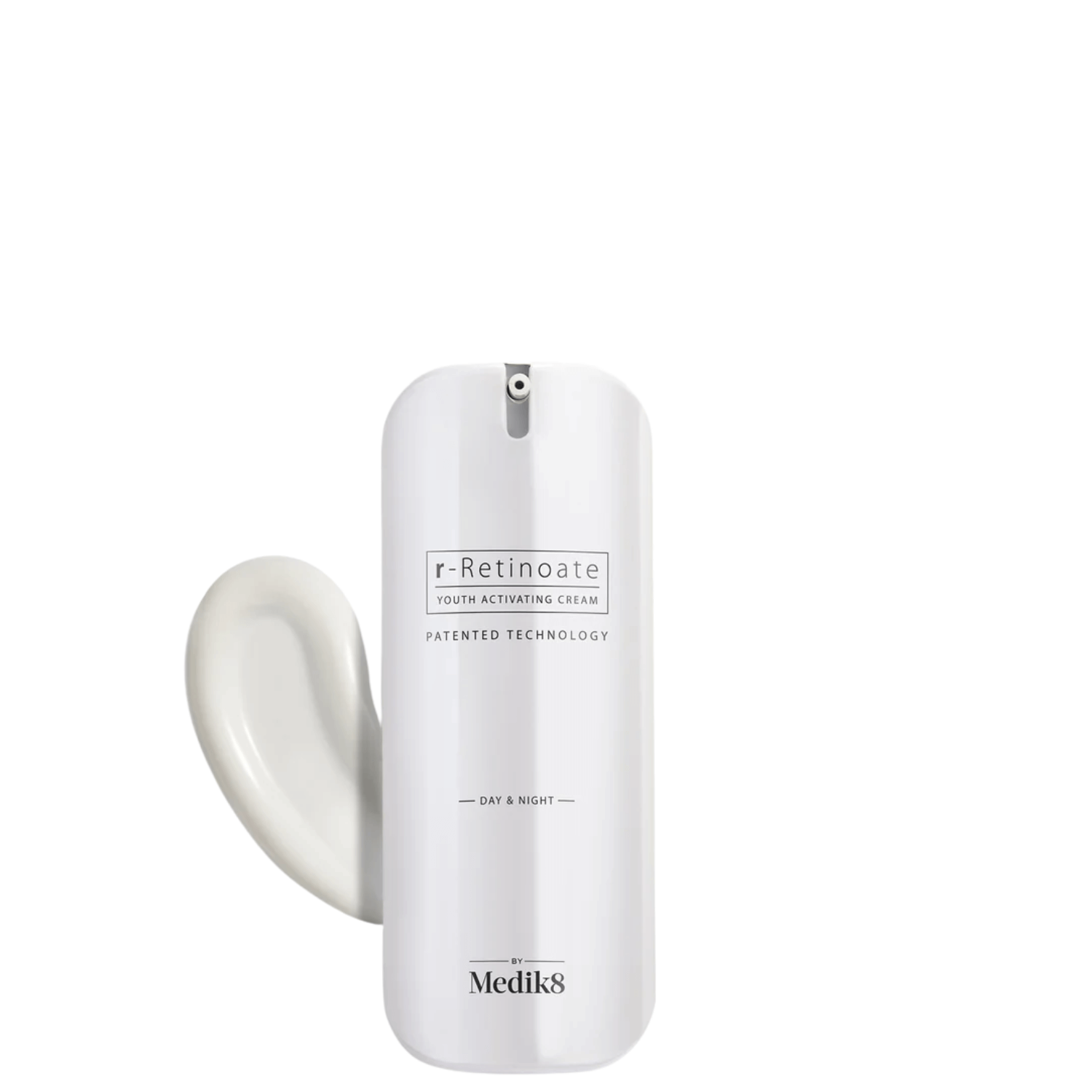 Medik8 r-Retinoate Day & Night Serum™ bottle with applicator for youthful skin.