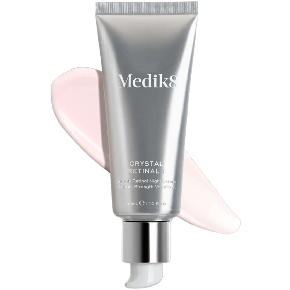 Medik8 Crystal Retinal 20™ tube on a smooth background, showcasing advanced anti-ageing formula for skincare.