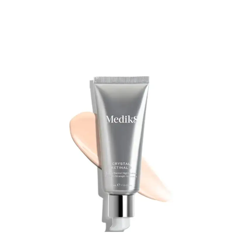 Medik8 Crystal Retinal 3™ tube with cream swatch, ideal for beginner retinal users.