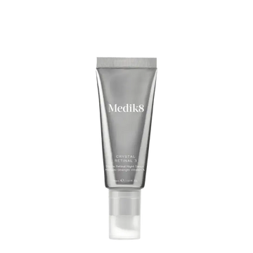 Medik8 Crystal Retinal 3™ tube with silver packaging for anti-aging skincare.
