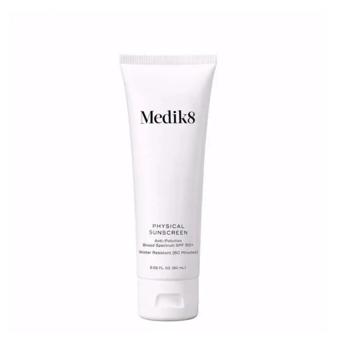 Medik8 Physical Sunscreen SPF 50+™ tube, offering mineral UV protection and 80 min water resistance.
