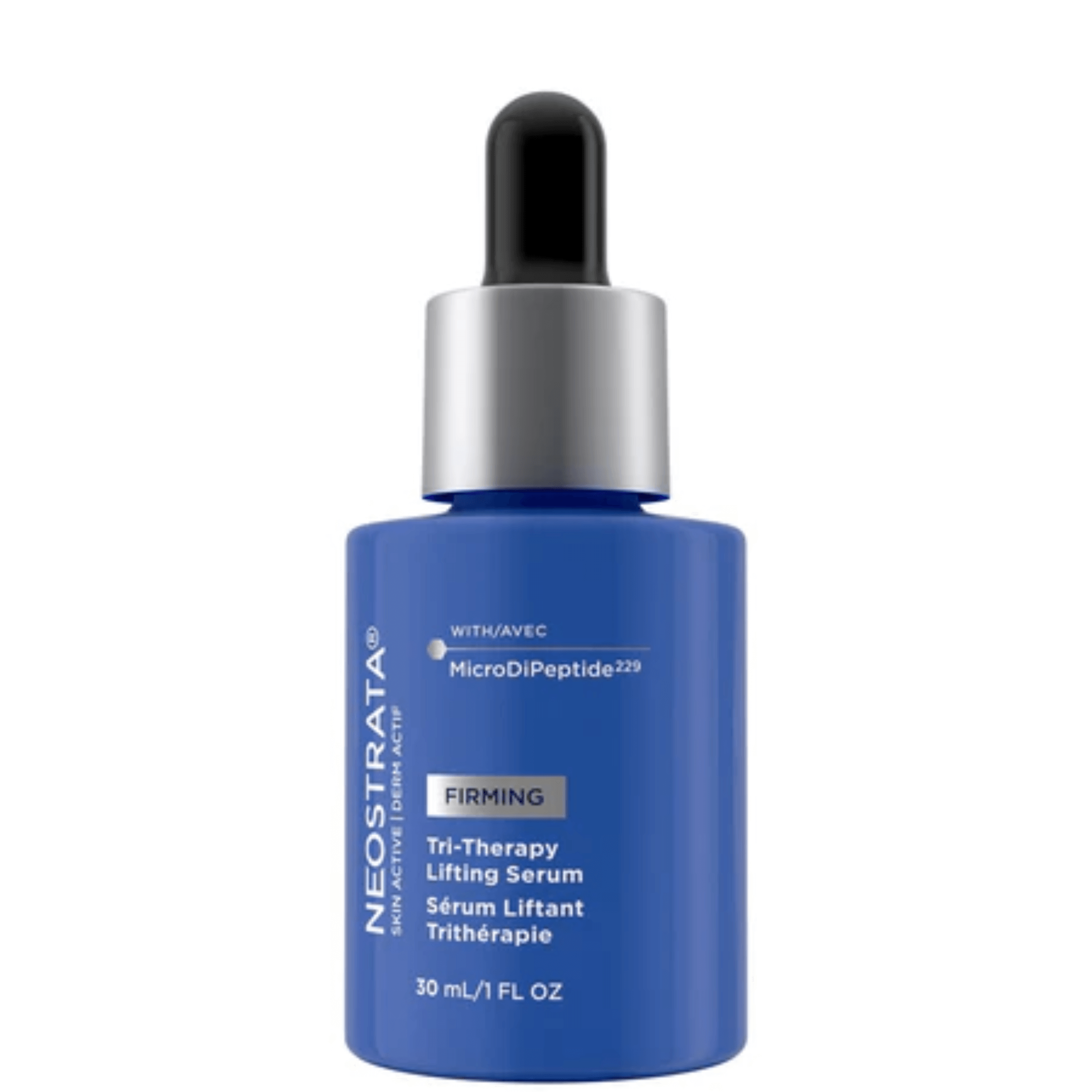 Neostrata® Skin Active Tri-Therapy Lifting Serum in blue bottle with dropper for anti-aging skin care.