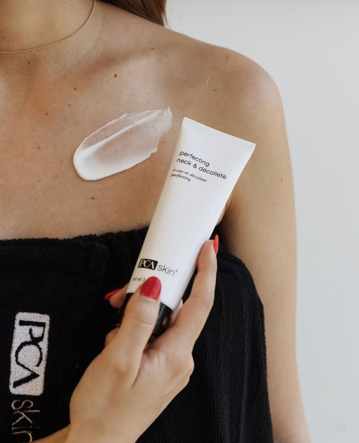 PCA Skin Perfecting Neck & Décolleté Cream 85g - applied to the décolleté